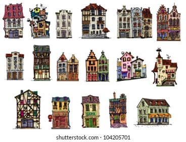 vintage facades - set - cartoon