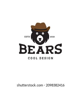 vintage face bear with hat logo symbol icon vector graphic design illustration idea creative
