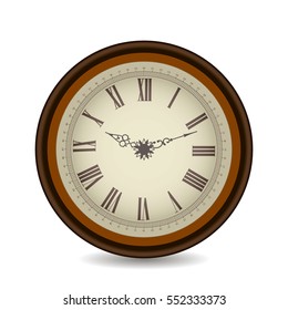Vintage face clock on the white background. Vector illustration.