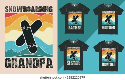 Vintage Family Snowboarding T-Shirt Design Set, Winter Sports T-Shirt Design, Vintage Snowboarding Shirts, Snowboard Lover Design, Retro Family Snowboarding Shirts