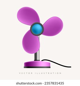 Vintage fan mockup. Pink electric front view object. Circle symbol blower ceiling graphic element ventilation blade icon. Vector illustration