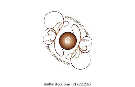 Vintage fancy logo. Calligraphic emblem and elements of elegant decor on a white background. Vector monogram with the letter C in the center and space for text.