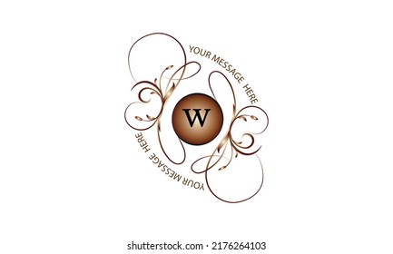 Vintage fancy logo. Calligraphic emblem and elements of elegant decor on a white background. Vector monogram with the letter W in the center and space for text.