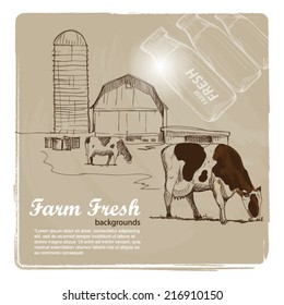 Vintage Farm Background. Hand Drawn Design