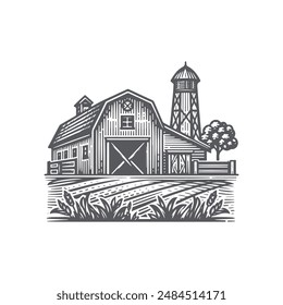 Vintage Farm Barn Illustration Vector