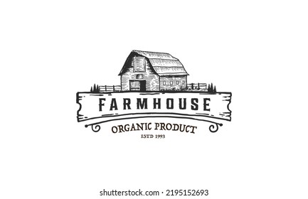 Vintage farm barn logo design - barn wood building house farm cow cattle logo design