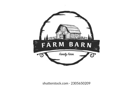 Vintage farm barn logo design - barn wood building house farm cow cattle logo design