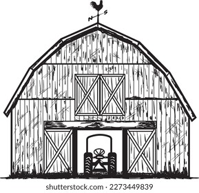 Vintage Farm Buildings Set. Editable EPS10 vector illustration in retro woodcut style with clipping mask and transparency.