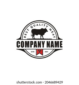 Vintage Farm Cattle Angus Livestock Beef Emblem Label logo design vector