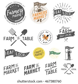 Vintage farm and farmers market labels, badges, emblems and design elements