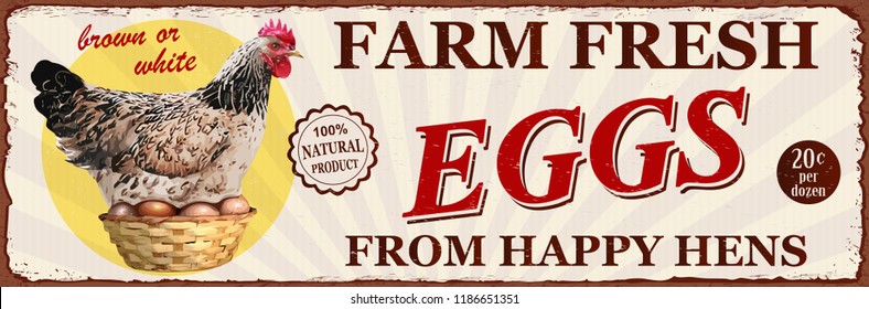 Vintage Farm Fresh Eggs Metal Sign.