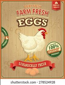 Vintage farm fresh eggs poster design