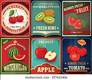 Vintage Farm Fresh Fruit Poster Design Set