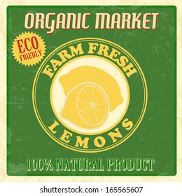 Vintage farm fresh organic lemons poster, vector illustration