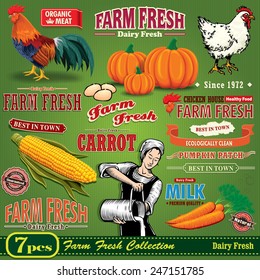 Vintage Farm Fresh poster design element set