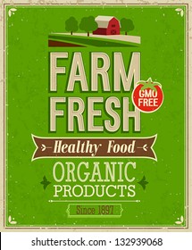 Vintage Farm Fresh Poster. Vector illustration.