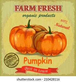 Vintage Farm Fresh Pumpkin Poster 