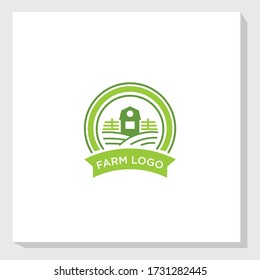 vintage farm house landscape logo design template vector, agriculture brand logo template