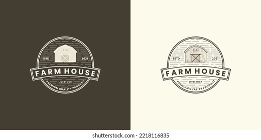 Vintage Farm House Logo Design. Cattle Farm Logo Template