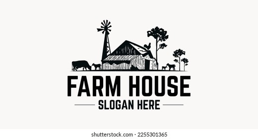 Vintage farm house logo design template - vector