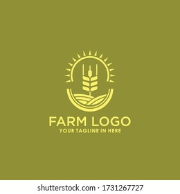 vintage farm landscape logo template stock design vector,  wheat brand logo template