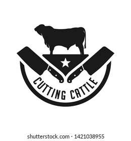 vintage farm logo and angus cattle cutting