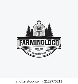 Vintage farm logo design - barn wood building house farm cow cattle - Barn, Farmhouse, Warehouse Logo Label Design Template