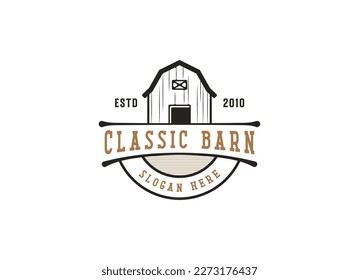 Vintage farm logo design - barn wood building house farm cow cattle