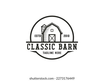 Vintage farm logo design - barn wood building house farm cow cattle