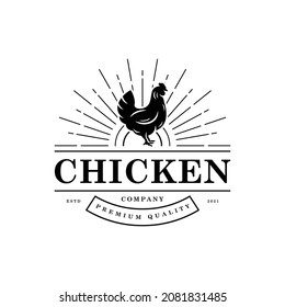 Vintage Farm Logo Design - Isolated hen vector Illustration on white background - Creative chicken logo, icon, symbol, or badge