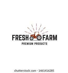 Vintage farm logo design with tractor graphics
