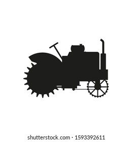 Vintage farm tractor silhouette. Vector illustration isolated on white background