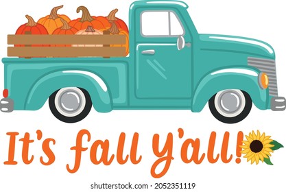 Vintage farm truck with pumpkins vector illustration