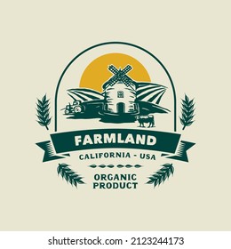 Vintage Farmer Logo Badge. Hand made Vector Illustration