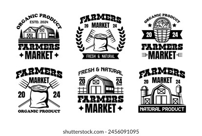 Vintage farmer logo templates collection. Farmers market ornament logo vector design elements set. Emblem of farm shop set