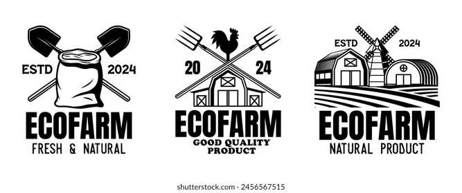 Vintage farmer logo templates collection. Farmers market ornament logo vector design elements set. Emblem of farm shop set