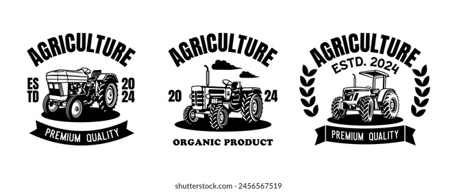 Vintage farmer logo templates collection. Farmers market ornament logo vector design elements set. Emblem of farm shop set