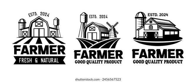 Vintage farmer logo templates collection. Farmers market ornament logo vector design elements set. Emblem of farm shop set