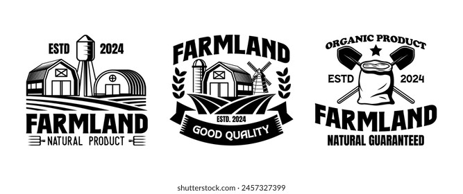 Vintage farmer logo templates collection. Farmers market ornament logo vector design elements set. Emblem of farm shop set