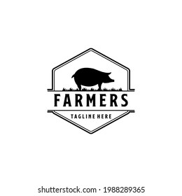 Vintage Farmers Pork Rustic Farm Pig Emblem Logo