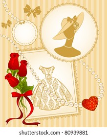 Vintage fashion background with flowers and girls. Vector