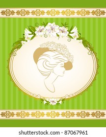 Vintage fashion girl in hat with flowers. Vector