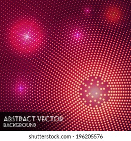 Vintage fashion vector background with space for your text. Background with dot mosaic in retro red and pink colors with shiny stars.