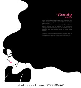 Vintage Fashion Woman With Long Hair. Vector Illustration. Beauty Salon Flyer Or Banner With Girl Silhouette