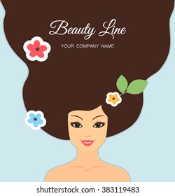 Vintage Fashion Woman with Long Hair. flat vector illustration isolated on white background