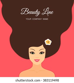 Vintage Fashion Woman with Long Hair. Vector Illustration. Stylish Design for Beauty Salon Flyer or Banner. flat vector illustration isolated on white background