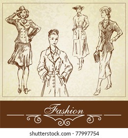 vintage fashion-hand drawn set