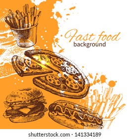 Vintage Fast Food Background. Hand Drawn Illustration