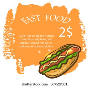 Vintage fast food background. Hand drawn illustration