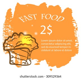 Vintage fast food background. Hand drawn illustration